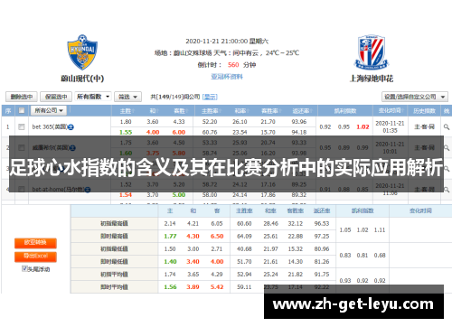 足球心水指数的含义及其在比赛分析中的实际应用解析